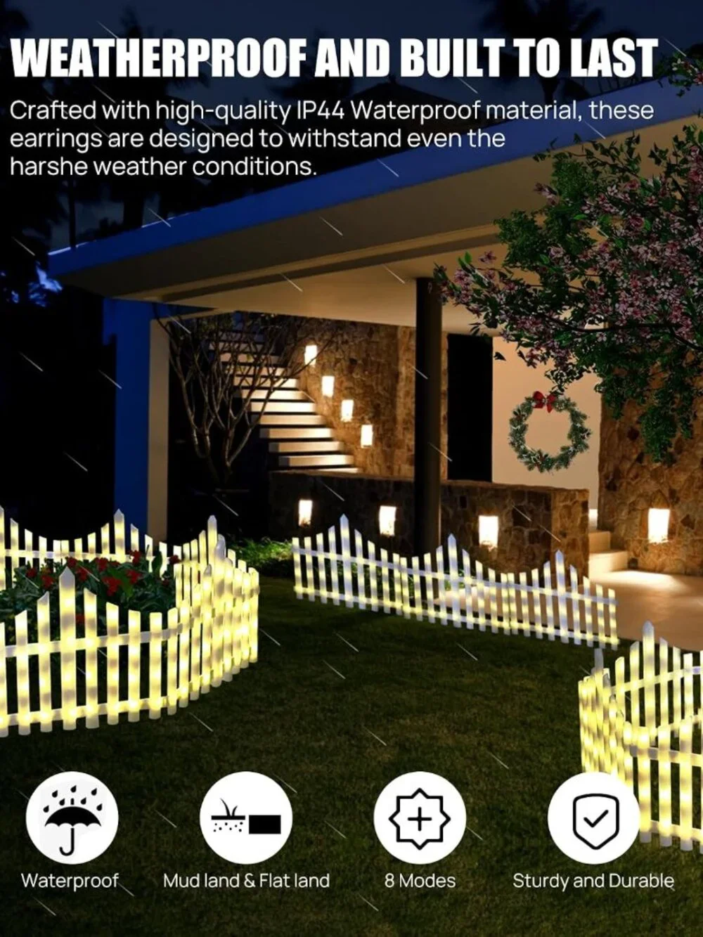 Christmas Tree Fence Light Christmas Decorations Lights 8 Pack Picket Fence NEW